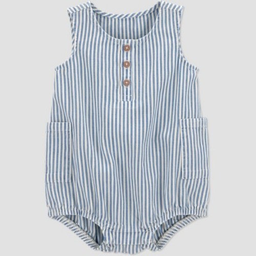 Carter's Just One You® Baby Boys' Striped Chambray Bubble Romper - Blue Newborn