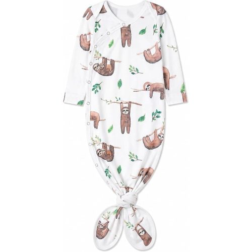 Copper Pearl Baby Gown - Knotted Newborn Sleepers for Baby Boy and Girl, Soft Stretchy Long Sleeve Infant Gowns with Bottom Tie and Hand Mittens, Perfect Hospital Coming Home Outfit (Noah)