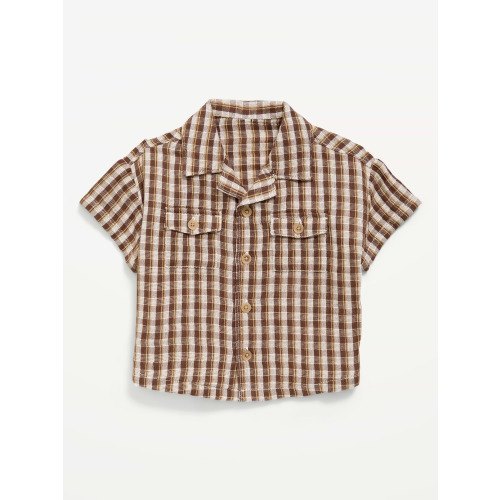 Short-Sleeve Textured Double-Weave Cotton Shirt for Baby