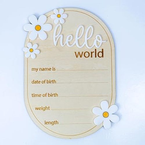 Wooden Hello World Sign for Newborn Baby, Nursery Decor Hello World Newborn Signs, Birth Announcement Sign, Baby Shower Hospital Nursery for NewbornGirls (M05)