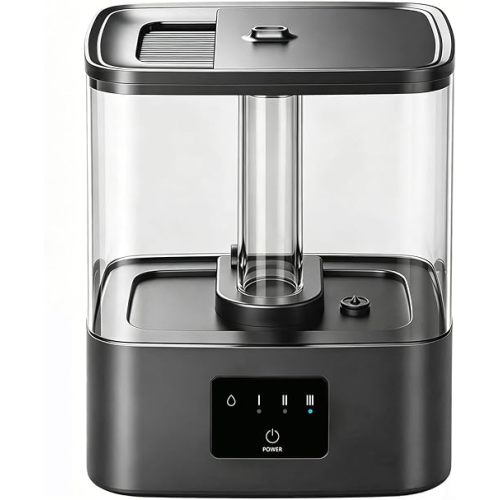 KZF 4L Top Fill Humidifiers for Bedroom & 60H Runtime - Cool Mist Humidifier, 3 Mist Levels, 8H Timer, Essential Oil Tray, Humidity Display, Quiet for Bedroom, Baby, Plants, Large Room (Black, 3.8L)