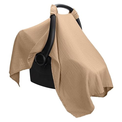 Comfy Cubs Baby Car Seat Cover - Soft, Breathable Bamboo Rayon and Muslin Cotton Blend - Lightweight Canopy for Sun, Bug, and Comfort Protection - Large Size Infant Seat Cover in Cedar Design