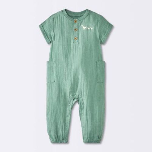 Baby Boys' Embroidered Ducks Graphic Textured Pocket Romper - Cloud Island™ Green 12M
