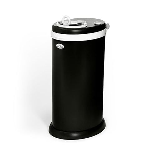 Ubbi Steel Diaper Pail, Odor Locking, No Special Bag Required, Award-Winning, Registry Must-Have, Matte Black