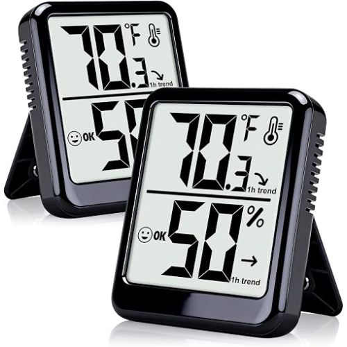 2-Pack Room Thermometer Indoor Hygrometer for Home, Temperature Humidity Meter, Humidity Gauge, Digital Room Temperature Monitor Sensor for Baby Nursery Car Plant - AAA Battery Included
