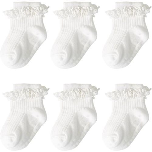 Baby Girls Toddler Anti Slip Socks - Cute Frilly Ruffle Grip Ankle Socks for Infant Toddler