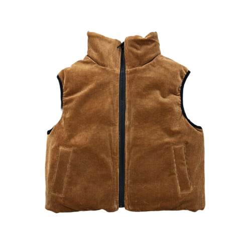 Reversible Puffer Vest in Rust + Black Corduroy
