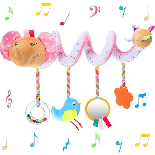 Civaner Newborn Car Seat Toys Stroller Toys for Baby 0-6 Months Infant Activity Spiral Plush Toys Hanging Car Seat Crib Toy for Boy Girls Spiral Hanging Plush Toy Baby Shower Thank You Gift(Delicate)