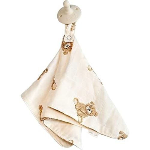 Ali+Oli Security Blanket for Baby – Teddy Bear Pacifier Holder, Soft Muslin Cuddle Blanket with Lead-Free Snap, 15"x15"
