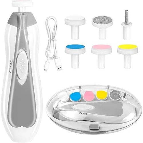 Qunlions life Baby Nail Trimmer Electric, 6 in 1 Rechargeable Baby Nail Clippers Manicure Set Grooming Kit for Toddler Infant or Adults (Grey)