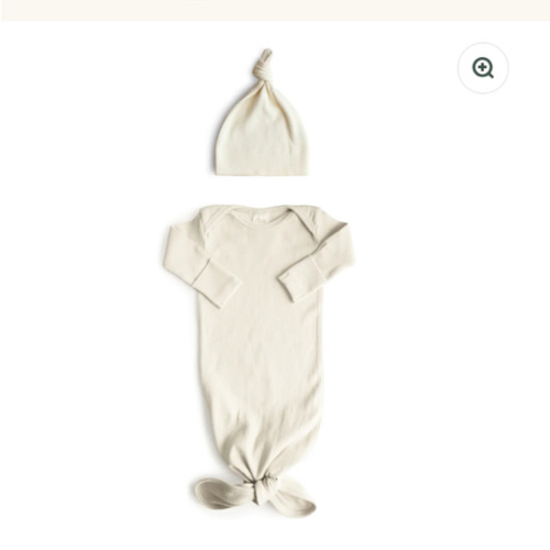 Ribbed Knotted Baby Gown + Beanie Set