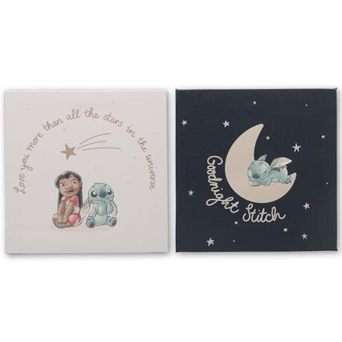 Disney Lilo and Stitch Starry Night Gallery Wrapped Canvas Wall Art 2-Pack | Cute Stitch Wall Decor for Bedroom