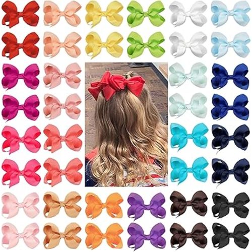 40Pcs 3 inch Hair Bows for Girls Grosgrain Ribbon Toddler Back to School Hair Accessories with Alligator Clips for Baby Girls Kids in Pairs