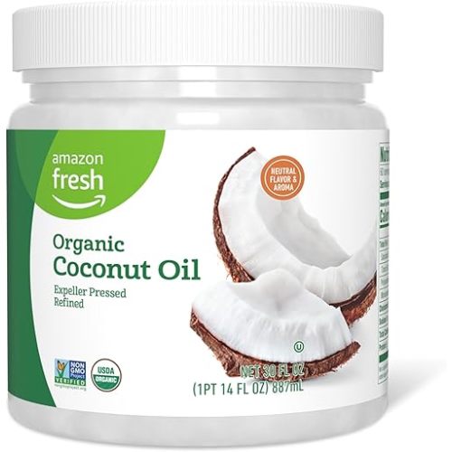 Amazon Fresh, Organic Refined Coconut Oil, 30 Fl Oz (Previously Happy Belly, Packaging May Vary)