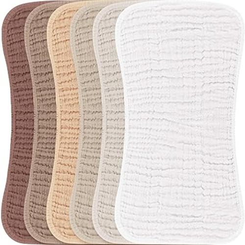 Konssy Muslin Baby Burp Cloths Sets for Unisex- 6 Pack Large 100% Cotton Burping Clothes for Newborn, Baby Girls and Boys