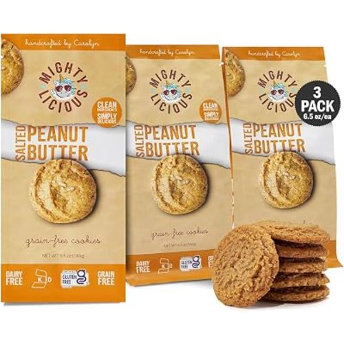 MIGHTYLICIOUS Salted Peanut Butter Grain-Free Cookies - 6.5 Oz (3-Pack)