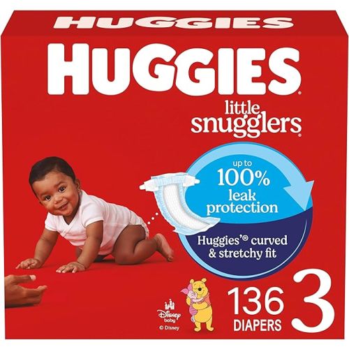 Huggies Size 3 Diapers, Little Snugglers Baby Diapers, Size 3 (16-28 lbs), 136 Count, Packaging May Vary