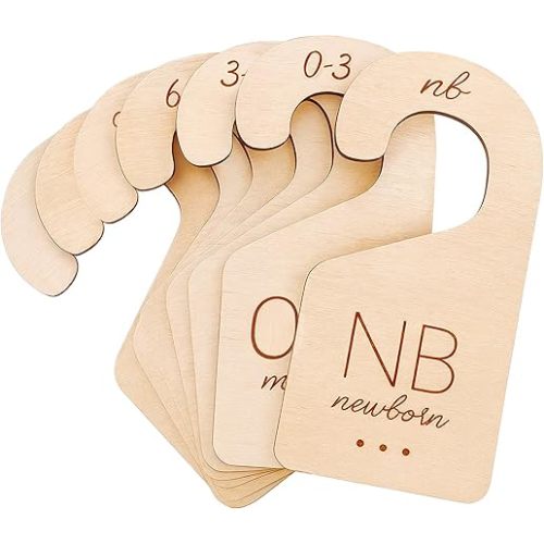 Baby Clothes Dividers for Closet – Wood Size Dividers for Newborn to 24 Months, Nursery Organizer, Large 1in Letter Size (Set of 7)