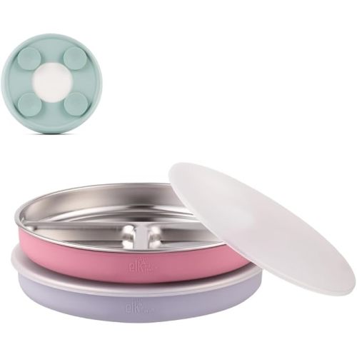 Elk and Friends Kids/Toddler 7.8" Stainless Steel Divided Plate + Lid | 4pk