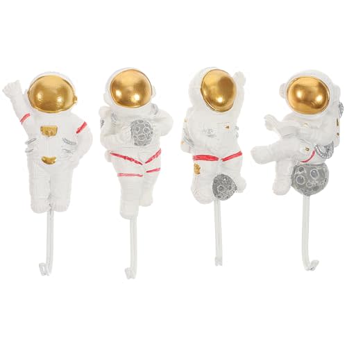 FOMIYES 4Pcs Astronaut Shape Storage Hooks Wall Mounted Coat Hooks Resin Self- Adhesive Towel Keys Hanger for Room Entryway Bathroom