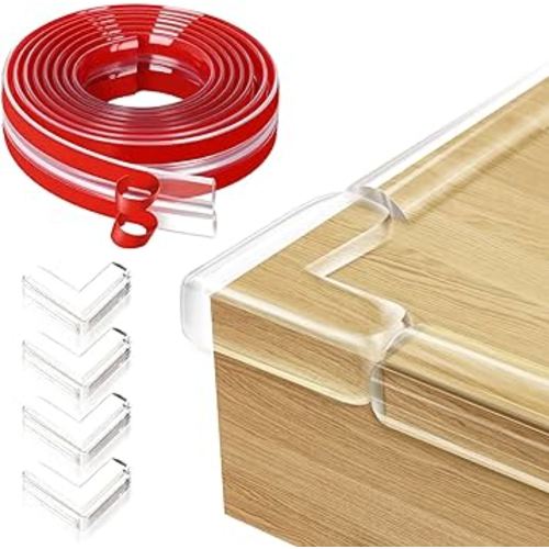 Edge Protector Baby Proofing Corner Protectors Silicone Desk Edge Cushion Child Safety Edge Covers Bumper for Table, Cabinets, Crib, 13ft x 1.2 Inch Edge Protector Strip with 4 Pack Corner Guards