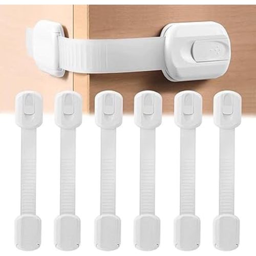 Qgond 6-Pack Baby Proof Cabinet Locks – No Drill Adjustable Safety Straps for Fridge, Oven, Toilet Seat, Drawers & Doors | Child & Pet Proofing, Multi-Purpose Home Security