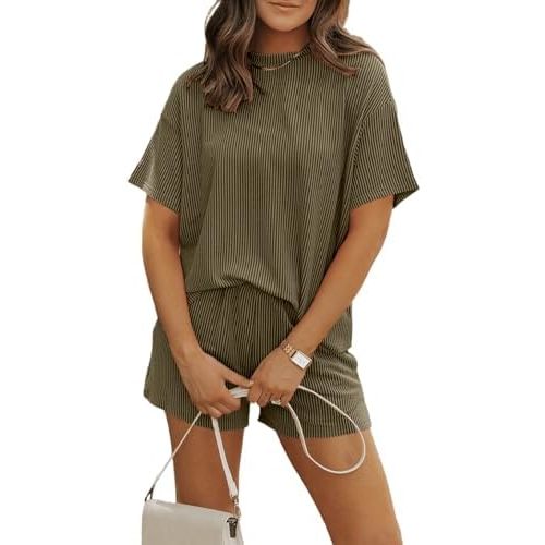 Womens Pajama Sets 2 Piece Pjs Sleepwear Soft Comfy Short Sleeve Tops and Shorts Lounge Set Loungewear Outfit