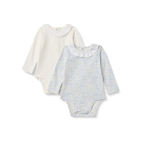 Amazon Essentials x Sofia Grainge Baby Girls' Long-Sleeve Ruffle Collar Bodysuit, Pack of 2