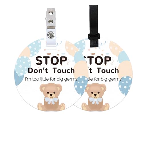 ORIGACH 2 Pack Bear No Touching Baby Signs, Stop Do Not Touch Baby Car Seat Sign Stroller Tags with Hanging Strap and Clip, No Touching Baby Sign for Newborn Baby Boy Girl