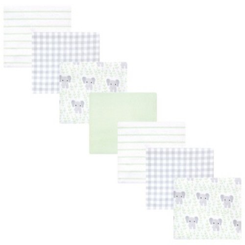 Hudson Baby Cotton Poly Flannel Receiving Blankets 7pk, Leafy Elephant, One Size