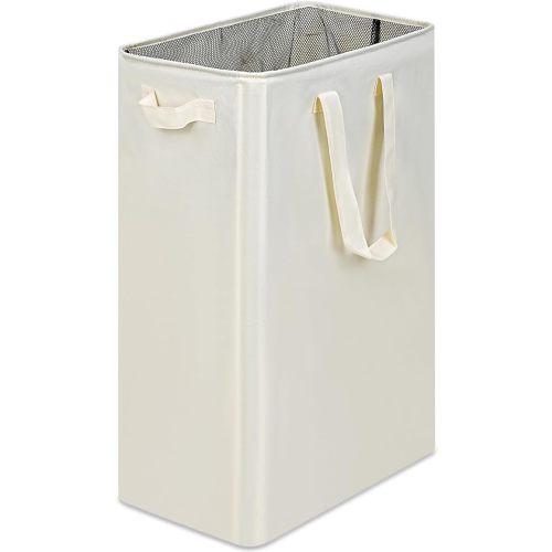 efluky Slim Laundry Basket, Narrow Laundry Hamper with Handles, Collapsible Dirty Clothes Hamper, Tall Laundry Bin for Laundry Room, Dorm and Bedroom, 19.8 Gallon (75L) Beige
