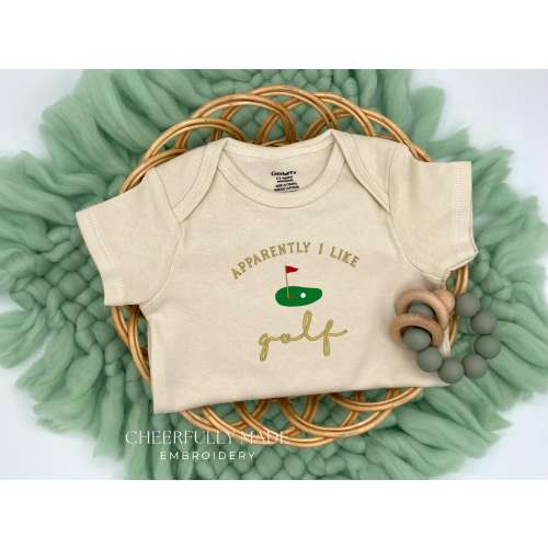 Embroidered Apparently I Like Golf Bodysuit, Funny Golfing Tee, Golfer Pregnancy Reveal Grandparents Pregnancy Announcement Golf baby Gift