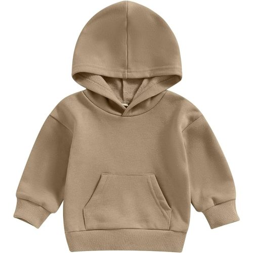 Toddler Baby Boy Girl Hoodies Solid Color Long Sleeve Kangaroo Pocket Hooded Sweatshirt Top Fall Winter Clothes