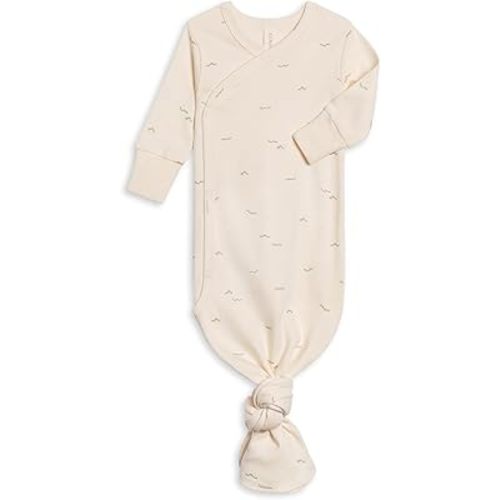 Colored Organics Baby 100% Organic Cotton Knotted Gown - Infant Indy Kimono Wrap Front Tie Knot with Mitten Cuffs