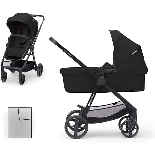 Kinderkraft Newly 2-in-1 Stroller for Kids from Birth up to 48.5 lbs Plus Extra 6.6 lbs Basket, Pramette Mode, Black