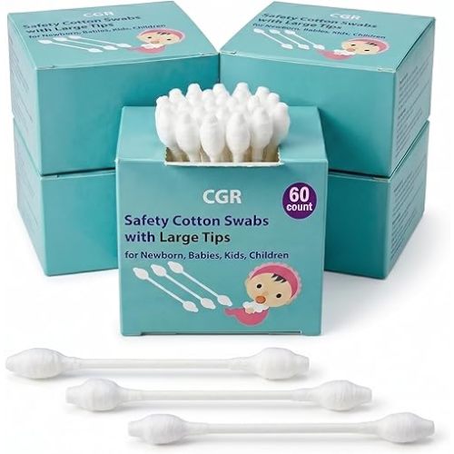CGR 300pcs Portable Baby Safety Cotton Swabs, Paper Sticks, 5-Pack