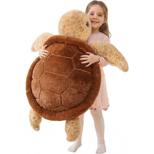 IKASA Giant Sea Turtle Stuffed Animal Plush Toy,Big Large Jumbo Soft Toys,30" Cute Huge Size Fat Fluffy Plushy Plushie,Gifts for Kids(Brown)