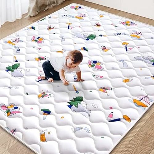 Baby Play Mat - 65" X 50",Premium Thicker Foam One-Piece Machine Washable, Extra Large Anti-Slip Soft Cushioning Foam Playmats for Babies and Toddlers, Foldable Baby Crawling Mat for Playpen