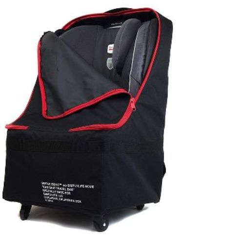Simple Being Baby Car Seat Travel Bag, Gate Check, Infant Carriers Booster Cover Protector for Air Travel (Black with Wheels)