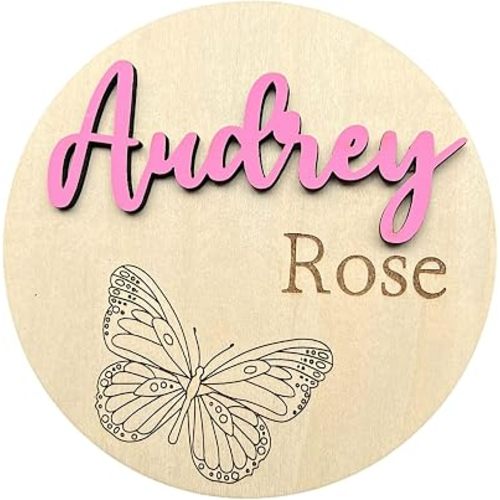 Personalized 3D Butterfly Birth Announcement Sign, Wooden Name sign, Hospital Photo prop Baby Name Reveal, Many font options, 30 Colors (Engraved Monarch)