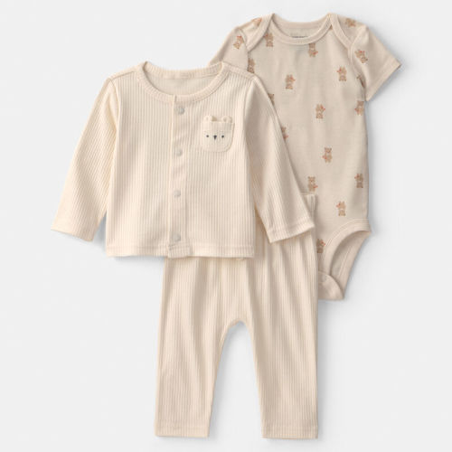 Baby Boy 3-Piece Bear Layering Set - Ivory | Carter’s Oshkosh Canada