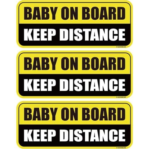 GEEKBEAR Baby on Board Car Magnet - Colorful, Reflective, Weather-Resistant - Rectangular 8.7 x 3.5 in (Yellow/Black, 3 Pack)
