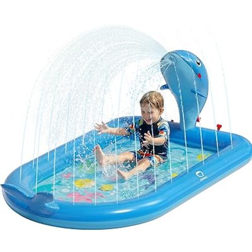 QPAU Unique Gifts for One Year Old,Blue Whale Toy Splash Pad for Toddlers,Inflatable Pool for Birthday Girl＆Boy Gifts 1 Year Old Girl＆Boy Gifts