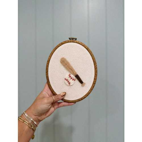 Needle Felt Baseball Wall Art – Handmade Bat and Ball Embroidery Hoop – Sports Nursery Decor – Baseball Baby Shower Gift - Baseball Nursery