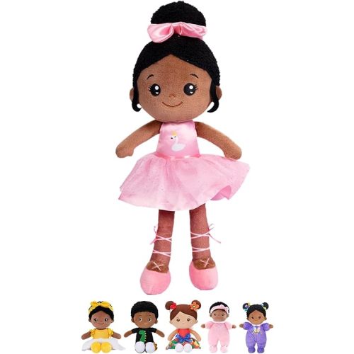 OUOZZZ 12.6" Black Soft Baby Dolls Toys for 1 Year Old Girl Gifts, African American Dolls Birthday Gifts for 1 Year Old Girl Ballerina Doll Plush Toys for Toddler