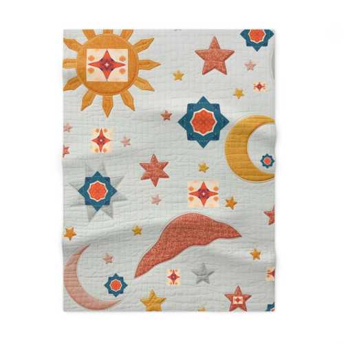 Baby Blanket, Stars Moon and Sun Nursery Blanket, Soft Fleece Blanket, Neutral Colors, Baby Shower Gift, Newborn Gift
