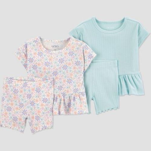 Carter's Just One You® Baby Girls' 4pc Floral T-Shirt and Bike Shorts Set - Mint Green 9M
