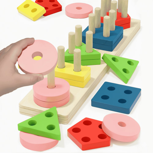BIGODY Extra Large Montessori Wooden Shape Sorter Toy for Toddlers 1-3 2-4, Oversized Sorting & Stacking Educational Sensory Puzzles, Birthday Gifts for 1-2 Years Old Boys Girls