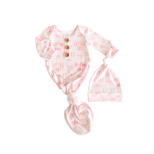 Newborn Baby Knot Gown & Hat Set in Little Sis | Caden Lane
