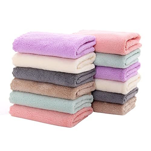 12 Pack Baby Washcloths - Extra Absorbent and Soft Wash Clothes for Newborns, Infants and Toddlers - Suitable for Baby Skin and New Born - Microfiber Coral Fleece 12x12 Inches, Multicolored